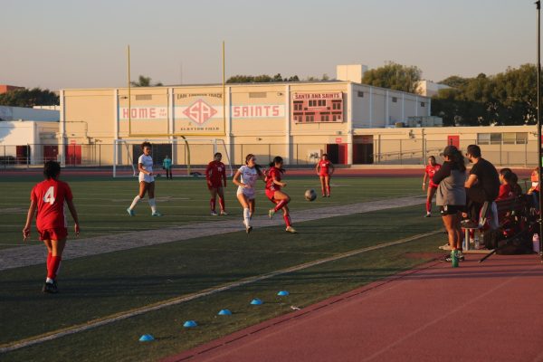 The Saints look to set up a play during a home match against Fullerton, January 9. 